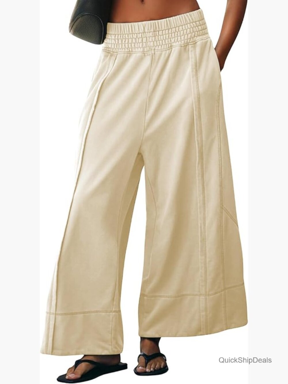 Wide Leg Palazzo Sweatpants Elastic High Waist Cotton Lounge Pants